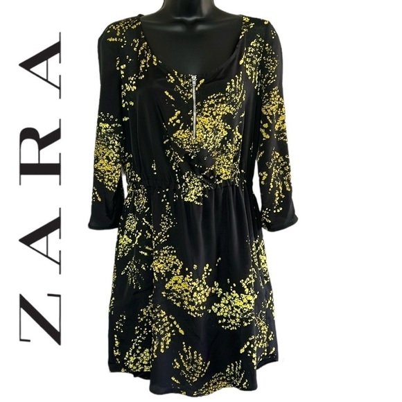 Zara TRF Collection Black Yellow Abstract Print Short Mini Dress Size M - Picture 1 of 17